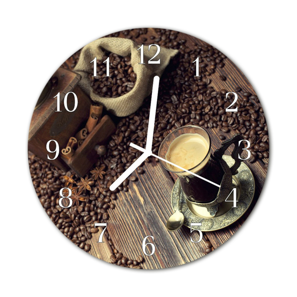 Glass Wall Clock Coffee food and drinks brown