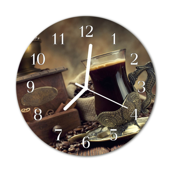 Glass Wall Clock Coffee food and drinks brown