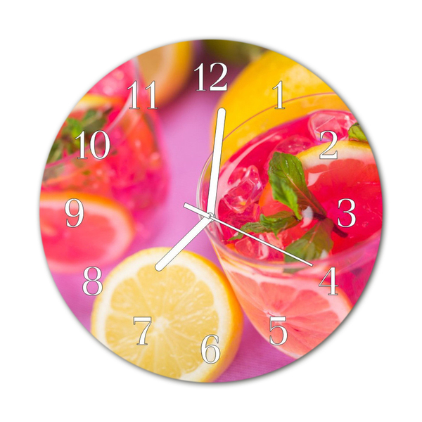 Glass Wall Clock Lemon fruit pink