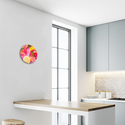 Glass Wall Clock Lemon fruit pink