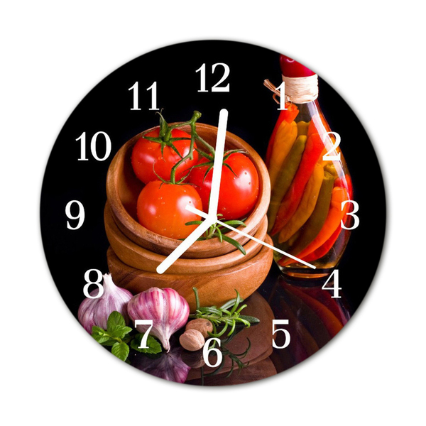 Glass Wall Clock Tomato garlic food and drinks red