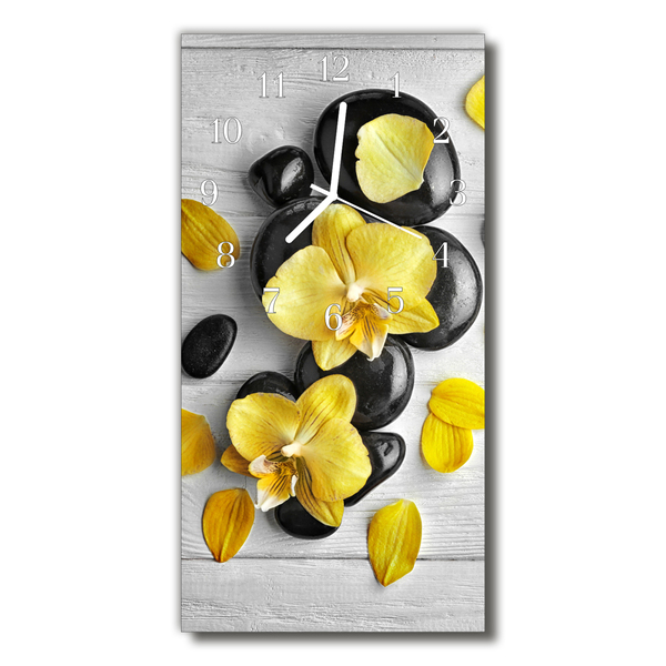 Glass Wall Clock Flowers stones