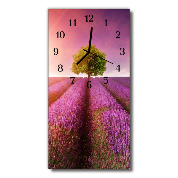 Glass Wall Clock Lavender field tree