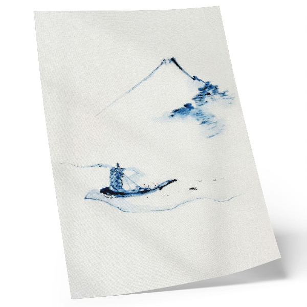Poster Man in a Small Boat on a River with Mount Fuji in the Background (1830–1850) by Hokusai