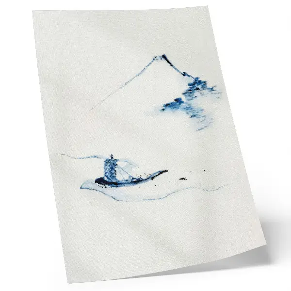 Poster Man in a Small Boat on a River with Mount Fuji in the Background by Hokusai (1830–1850)
