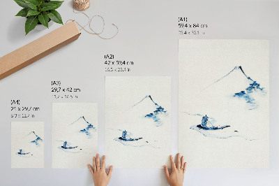Poster Man in a Small Boat on a River with Mount Fuji in the Background (1830–1850) by Hokusai