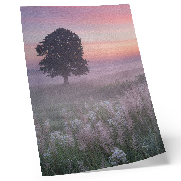 Art print Lonely tree in the fog, pastel colors of the sky