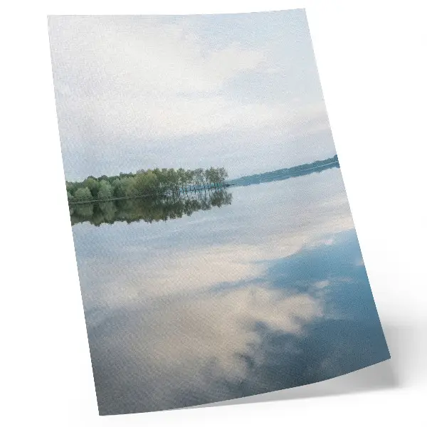 Decorative poster calm water landscape with sky and tree reflections