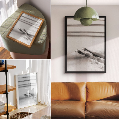 Decorative poster Minimalism white gray skis shadows peace