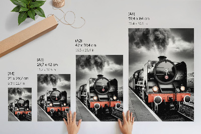 Decorative poster A powerful and classic black and white steam locomotive
