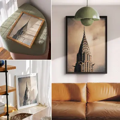 Poster an elegant tower with visual symmetry and architectural forms