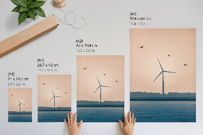 Art print A windmill surrounded by nature and birds