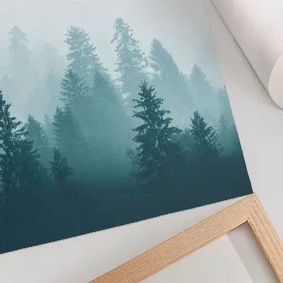 Premium wall art gentle fog forest with a bird high above the trees