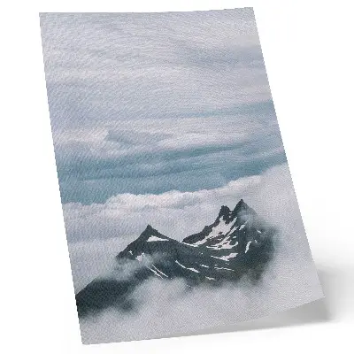 Art print mountain peaks in the fog with a peaceful and elegant aesthetic