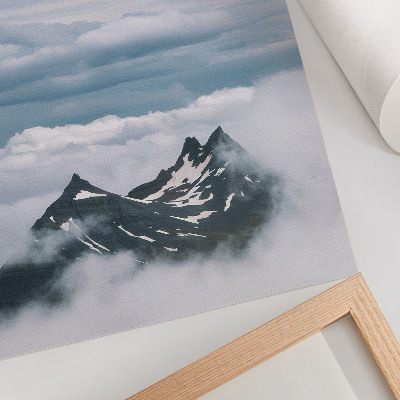 Art print Mountain peaks in the fog, peace, elegance