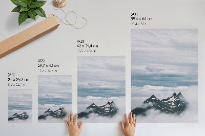 Art print Mountain peaks in the fog, peace, elegance