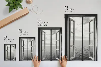 Premium wall art open window view of a peaceful horizon in space