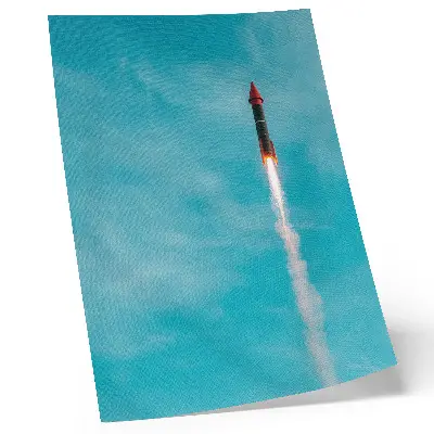 Decorative poster rocket rising into the blue sky