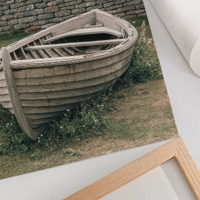 Decorative poster Abandoned boat grass wall nature peace