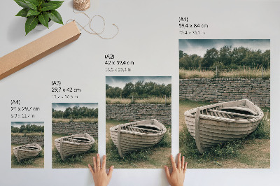 Decorative poster Abandoned boat grass wall nature peace