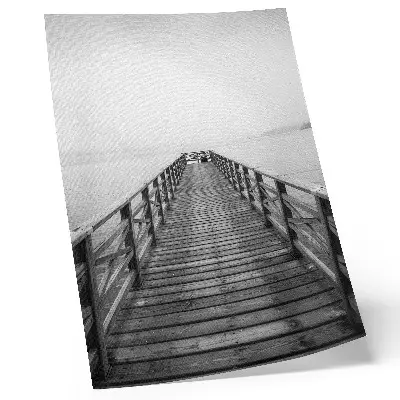 Art print minimalist landscape of a calm pier in black and white