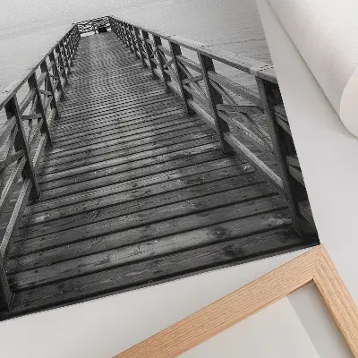 Art print minimalist landscape of a calm pier in black and white