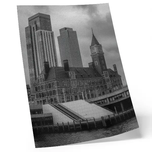 Premium wall art featuring high-rise and historic buildings with color contrast
