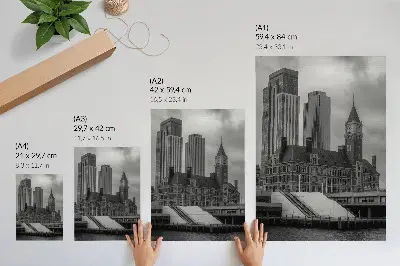 Premium wall art featuring high-rise and historic buildings with color contrast