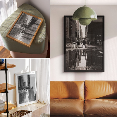 Decorative poster Modern city graphics black and white rain