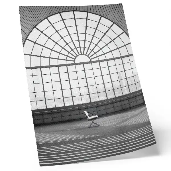 Premium wall art large arched window with a minimalist chair
