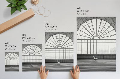 Premium wall art Large arched windows minimalist chair.