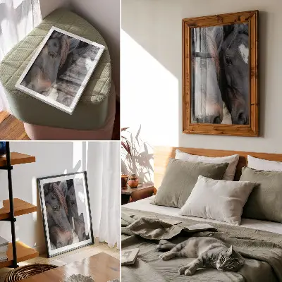 Two horses art print in close contact, full of elegance