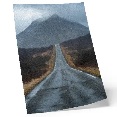 Art print cloudy mountains with a rough road and peaceful atmosphere