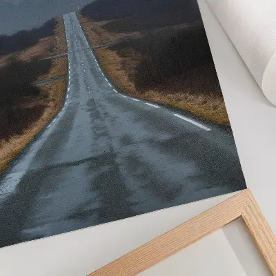 Art print cloudy mountains with a rough road and peaceful atmosphere