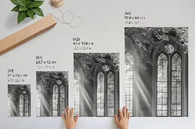 Premium wall art old Gothic windows with light and leaves mystery