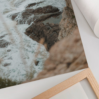 Art print Sea waves and a rocky shore in turquoise tones