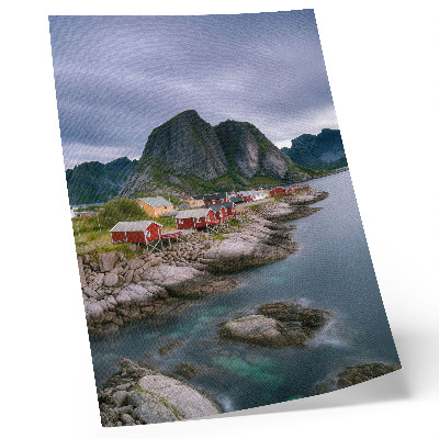 Premium wall art Red houses, mountains, water in the background, peaceful atmosphere