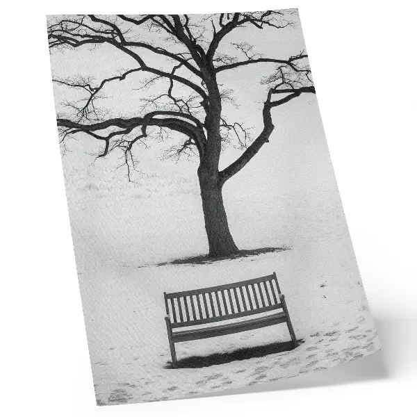 Minimalist landscape with a tree and a bench poster decorative wall art print
