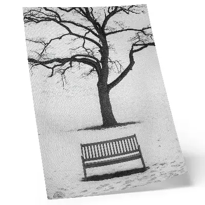 Minimalist landscape with a tree and a bench poster decorative wall art print
