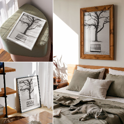 Decorative poster Minimalist landscape with a tree and a bench