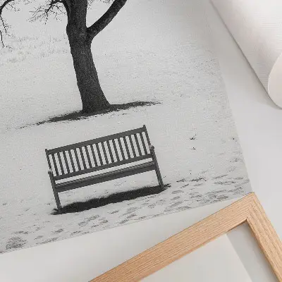 Minimalist landscape with a tree and a bench poster decorative wall art print