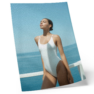 Decorative poster Woman against the sea background bright colors minimalism