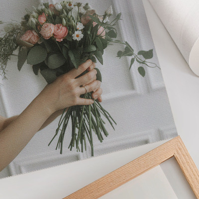 Art print A bouquet of roses against a white wall