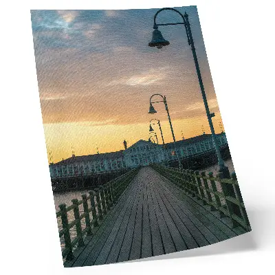 Decorative poster wooden bridge landscape with picturesque sky
