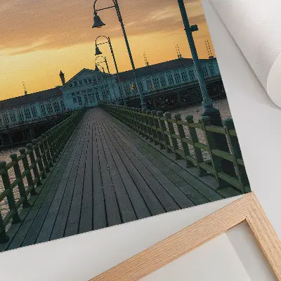 Decorative poster wooden bridge landscape with picturesque sky