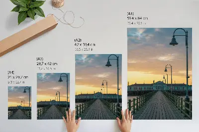 Decorative poster wooden bridge landscape with picturesque sky