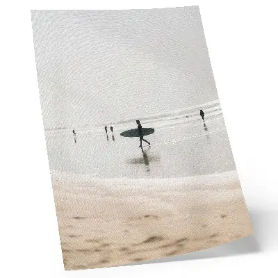 Art print surfer walking on the beach carrying a board