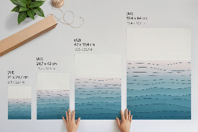 Decorative poster Waves on a blue and pink background - a calm design