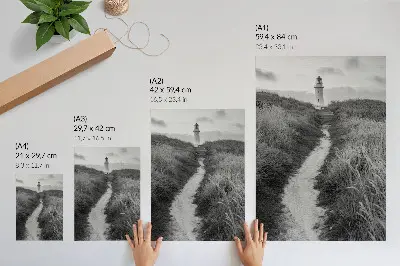 Lighthouse poster featuring a lighthouse against a background of tall grass