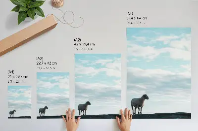 Decorative poster featuring a peaceful sky with clouds and sheep in deep silence